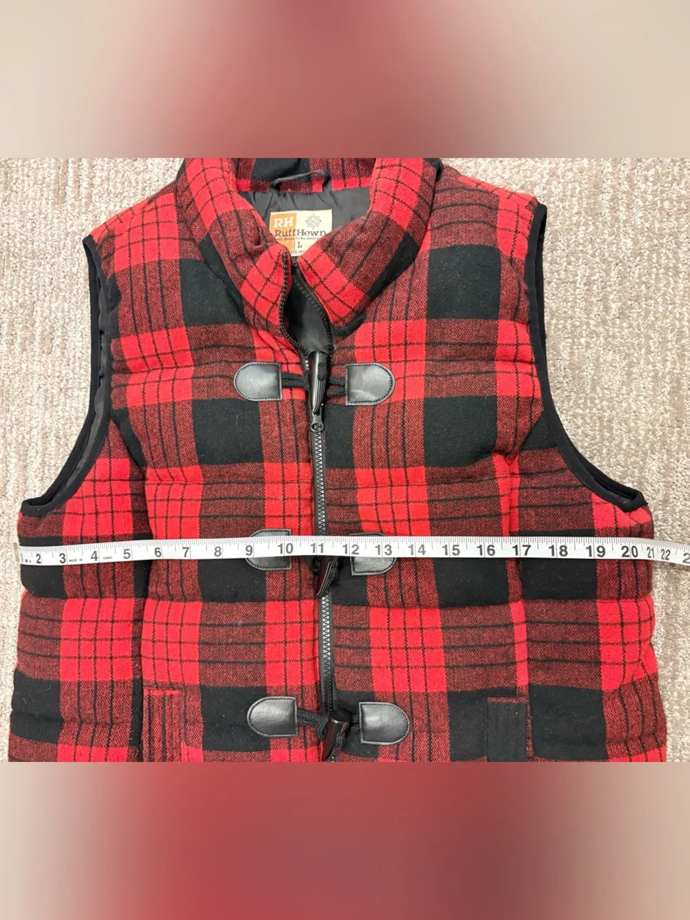 Ruff Hewn Buffalo Plaid Red & Black Quilted Puffer Vest | Cozy Cabin | Sz Large - Picture 7 of 16